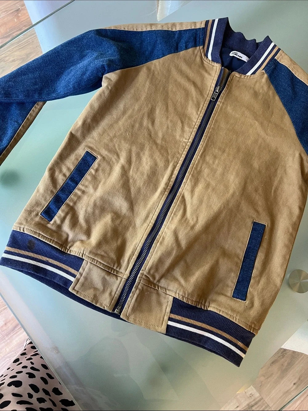 Epic Threads Tan and Navy Two-Tone Bomber Jacket